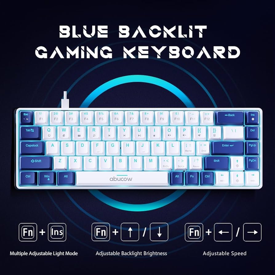 Amazon | abucow 68キーのメカニカルゲーミングキーボード、青い